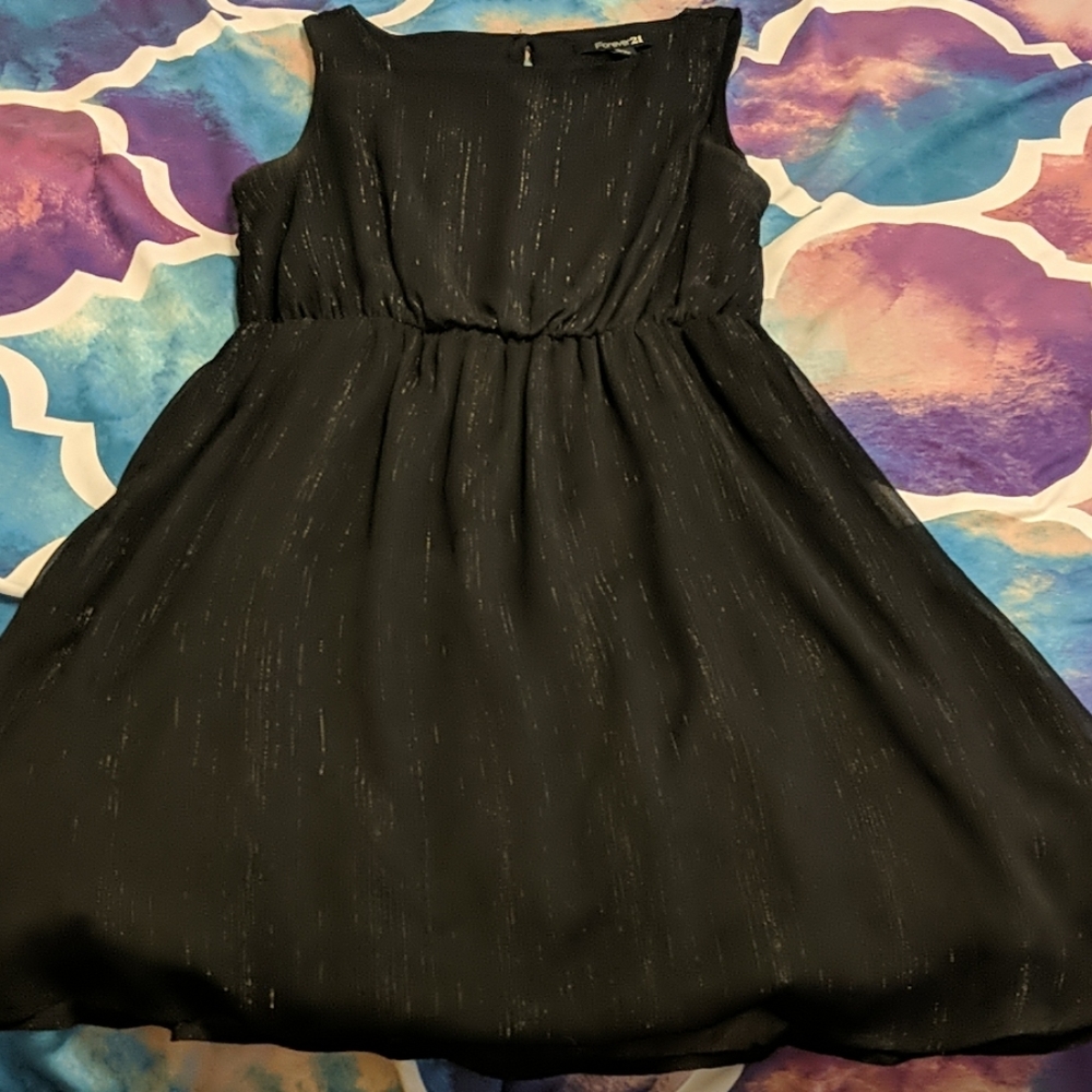 Black dress with silver thread accents